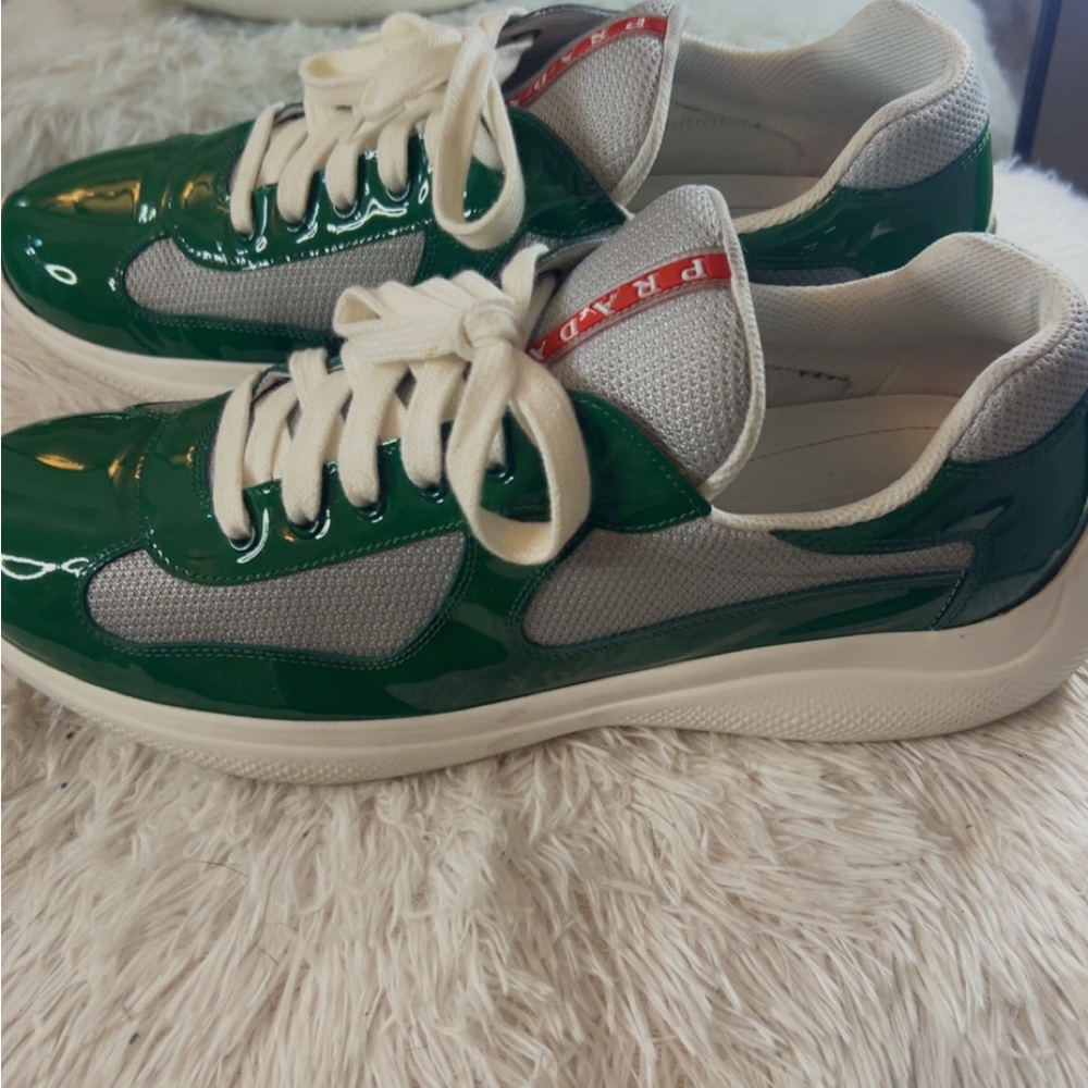 Prada Emerald and White Lace-Up Sneakers - Picture 2 of 4